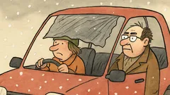 Vtip: Manželka za volantem v zimní plískanici