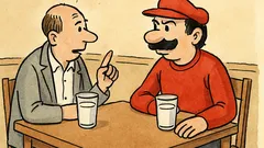 Vtip: Dva muži u sklenky mléka...