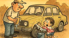 Vtip: Táta myje škodovku se synem...