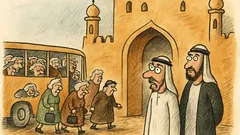 Vtip: Před šejkovým palácem zastavil autobus...