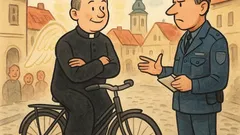 Vtip: Farář jel na kole bez rukou