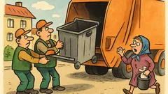 Vtip: Popeláři vysypávají kontejner, přibíhá paní Nováková